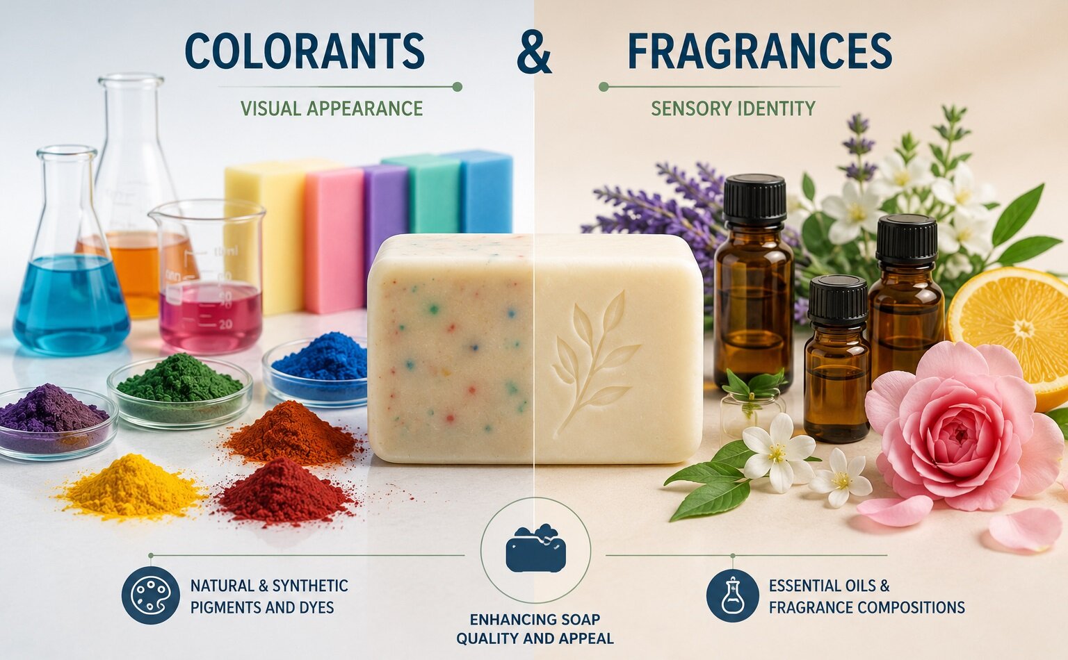 Colorants and fragrances used in soap manufacturing