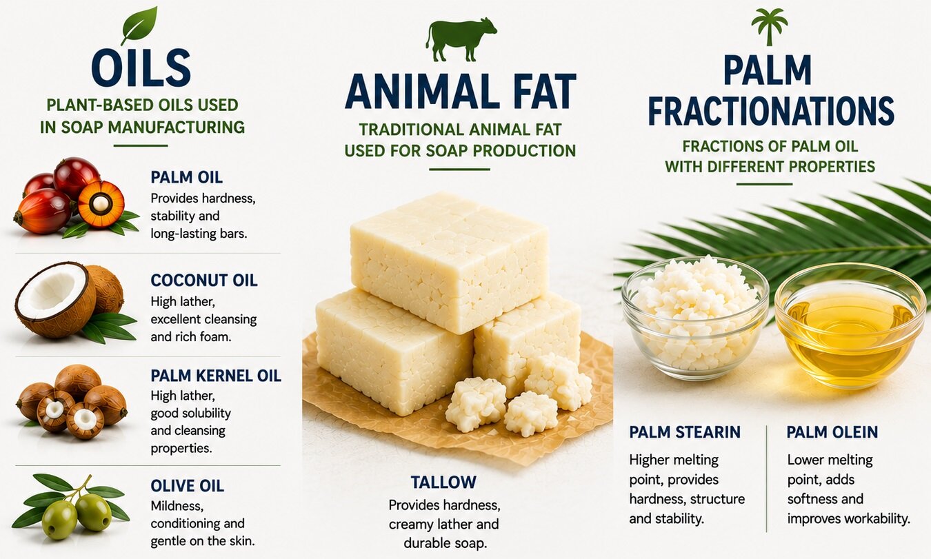 Oils and fats used in soap manufacturing