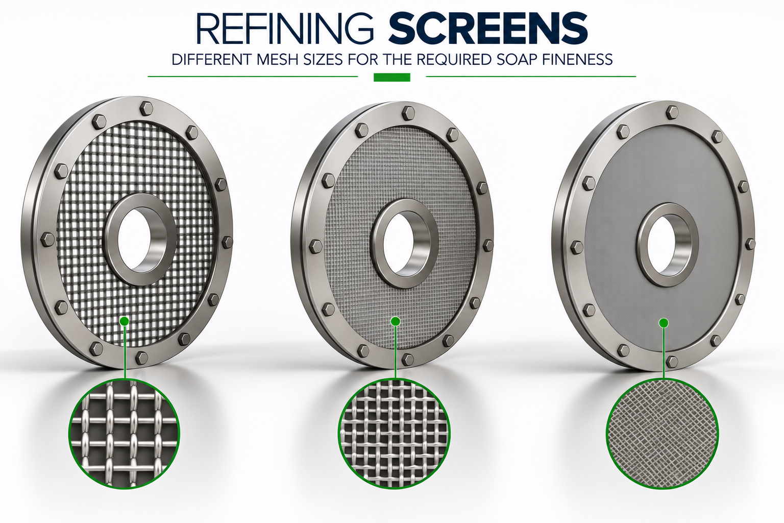 Soap refining screens for soap manufacturing