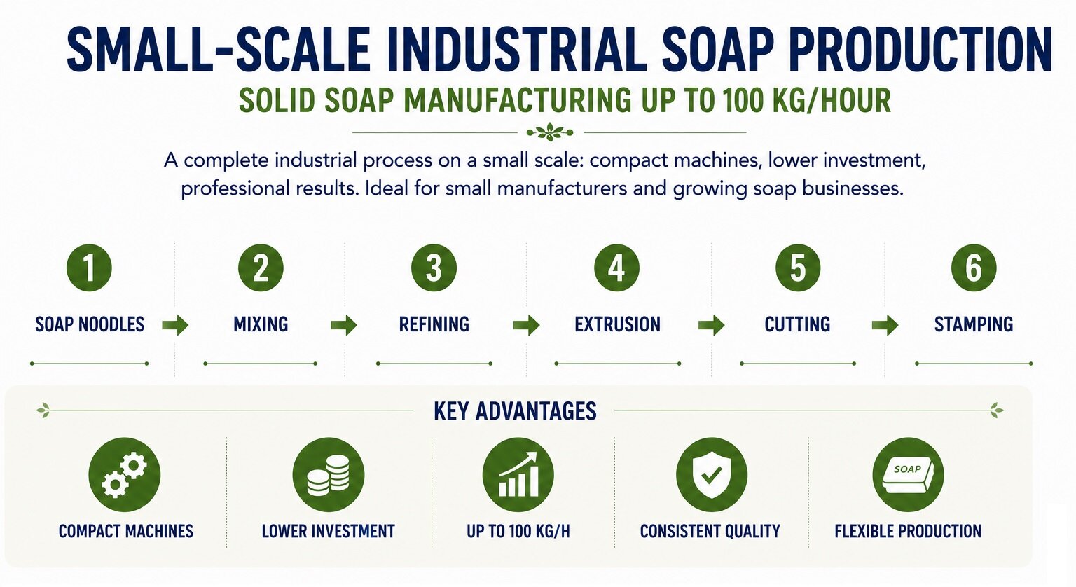 Small-scale industrial soap production up to 100 kg per hour