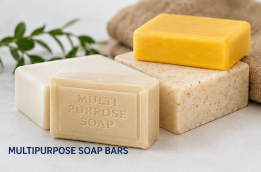 Multipurpose soap bars for personal and household cleaning, featured in the SoapWorld Expo soap exhibition covering solid soap production and the global soap industry.