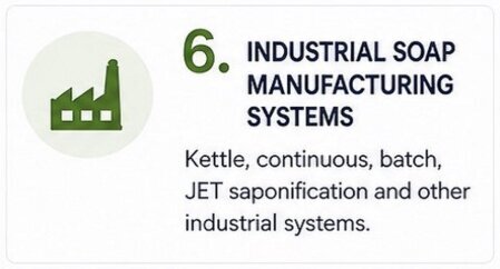 Overview of kettle saponification, continuous saponification, batch and JET saponification systems used for industrial soap manufacturing.