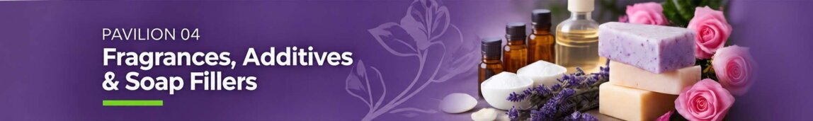 Fragrances, colorants, additives and soap fillers for soap manufacturing at the SoapWorld Expo exhibition.
