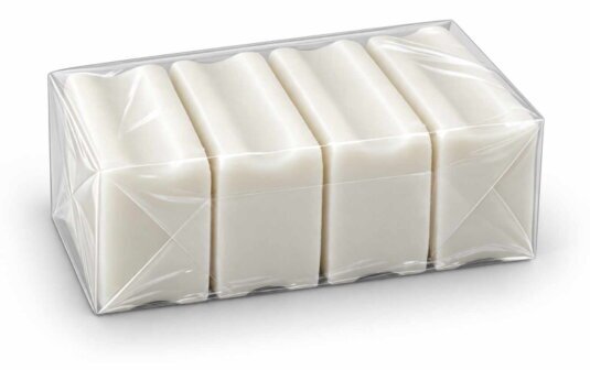 Soap Bundles and Multipack soap bars in plastic film packaging, presented at a soap exhibition and soap fair focused on industrial soap production and packaging solutions.
